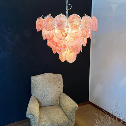 Elegant Pink Murano Disc Chandelier