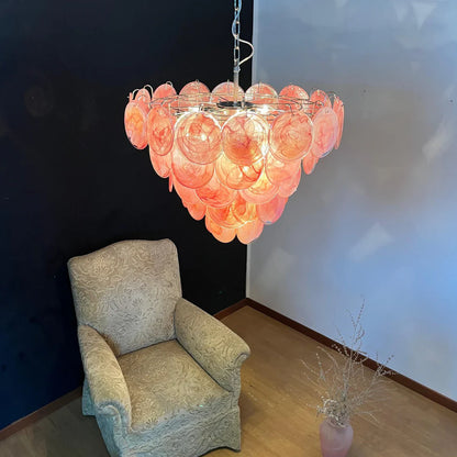 Elegant Pink Murano Disc Chandelier