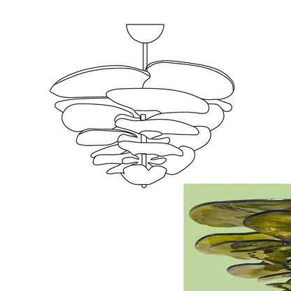 Textured Glass Leaf Green Chandelier