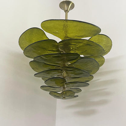 Textured Glass Leaf Green Chandelier