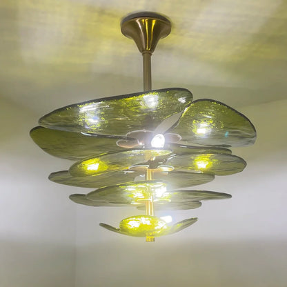 Textured Glass Leaf Green Chandelier