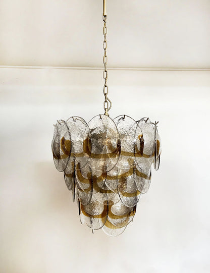 Mazzega Murano Transparent Amber Glasses Chandelier