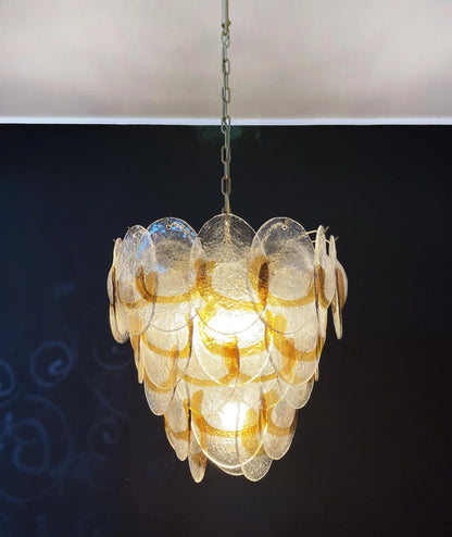 Mazzega Murano Transparent Amber Glasses Chandelier