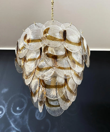 Mazzega Murano Transparent Amber Glasses Chandelier