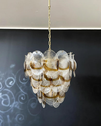 Mazzega Murano Transparent Amber Glasses Chandelier