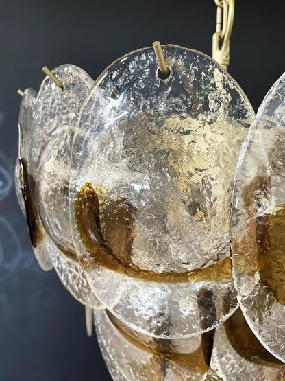 Mazzega Murano Transparent Amber Glasses Chandelier
