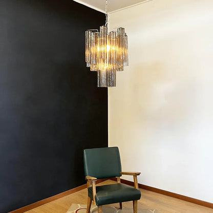 Fantastic Smoked Murano Glass Tube Chandelier