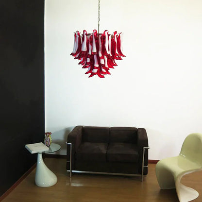 Vintage Red Glass Murano Petals Chandelier
