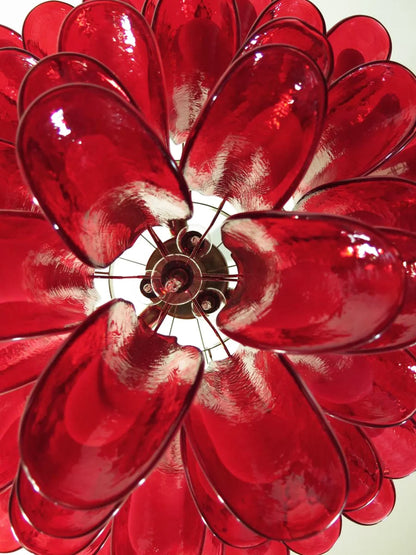 Vintage Red Glass Murano Petals Chandelier