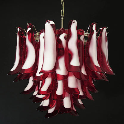 Vintage Red Glass Murano Petals Chandelier