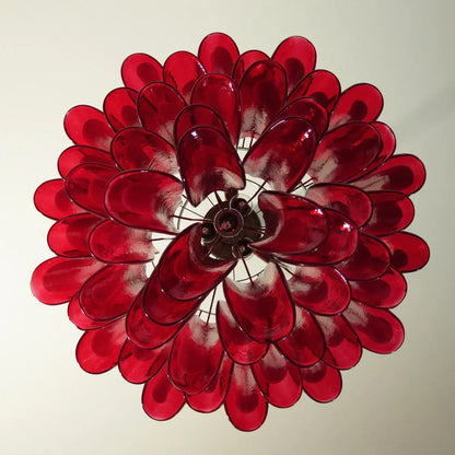 Vintage Red Glass Murano Petals Chandelier