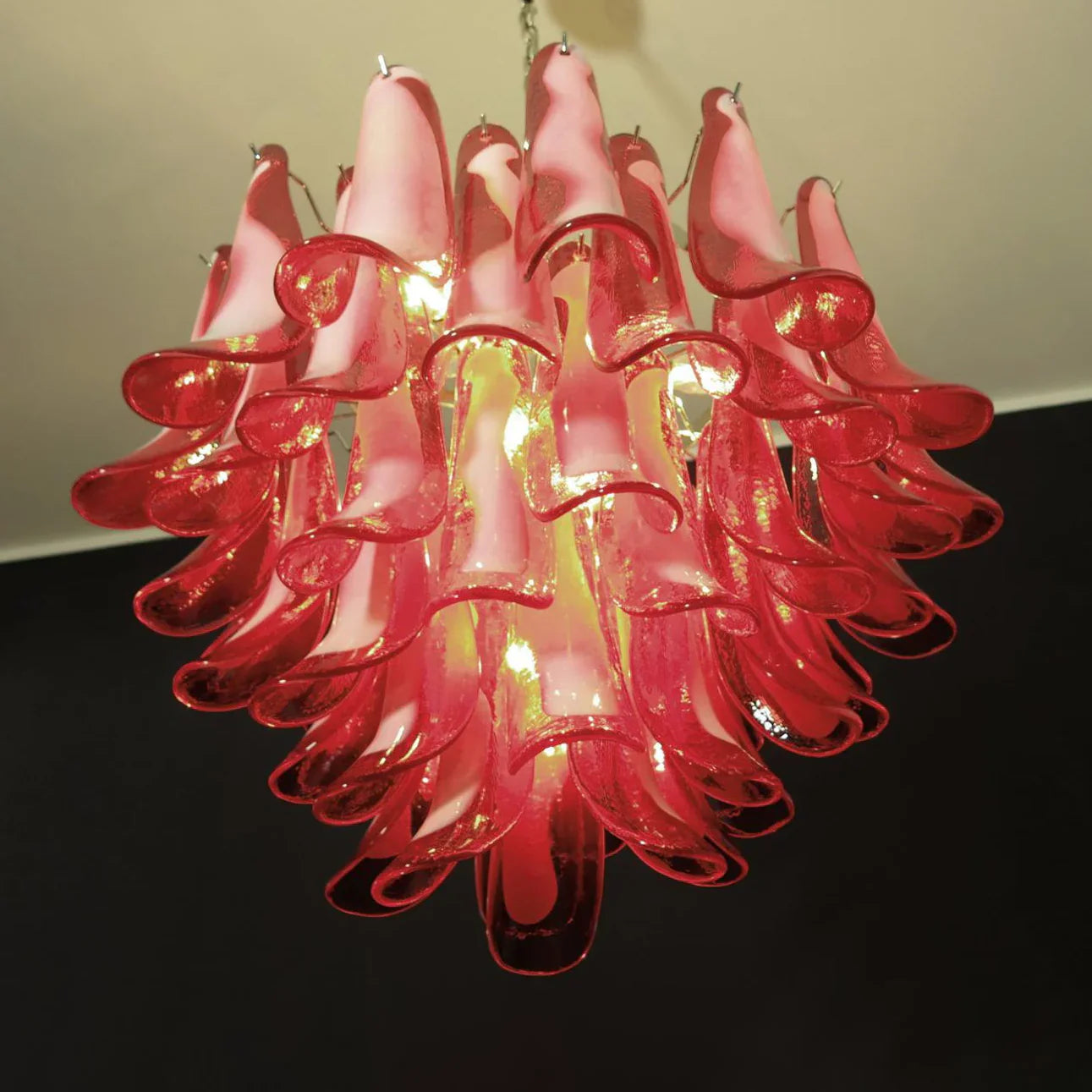 Vintage Red Glass Murano Petals Chandelier