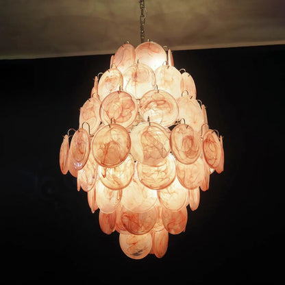 Huge Vintage Murano Pink Disks Chandelier