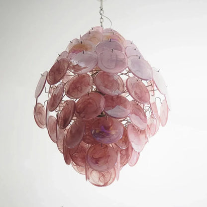 Huge Vintage Murano Pink Disks Chandelier