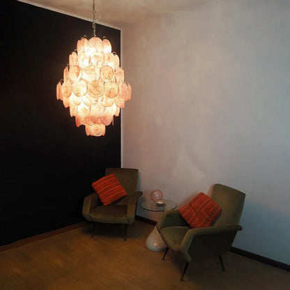 Huge Vintage Murano Pink Disks Chandelier