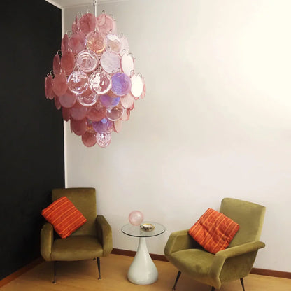 Huge Vintage Murano Pink Disks Chandelier