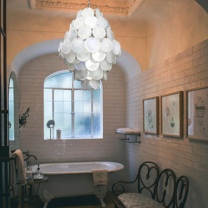 Huge Vintage Murano White Disks Chandelier