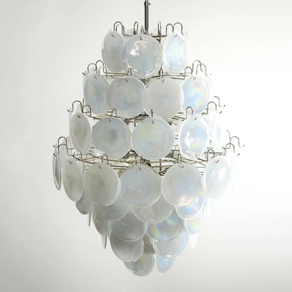 Huge Vintage Murano White Disks Chandelier