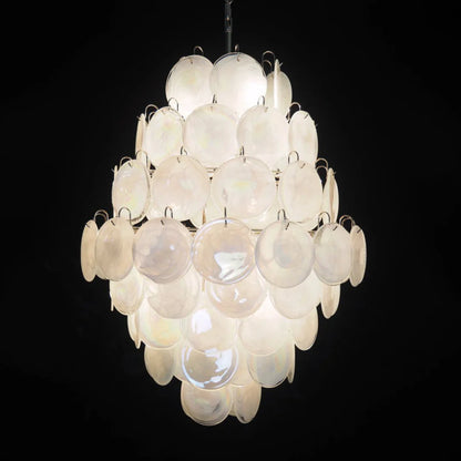 Huge Vintage Murano White Disks Chandelier
