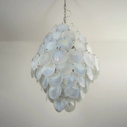 Huge Vintage Murano White Disks Chandelier