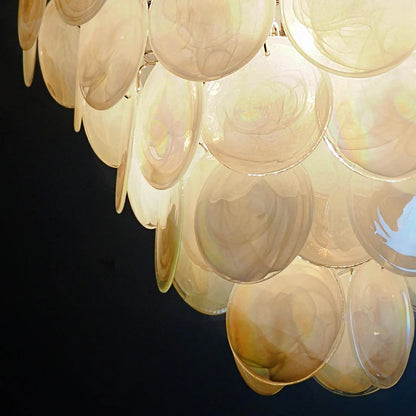 Huge Vintage Murano White Disks Chandelier