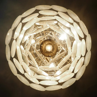 Huge Vintage Murano White Disks Chandelier