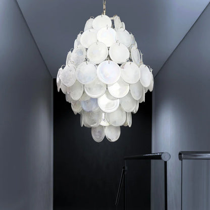 Huge Vintage Murano White Disks Chandelier