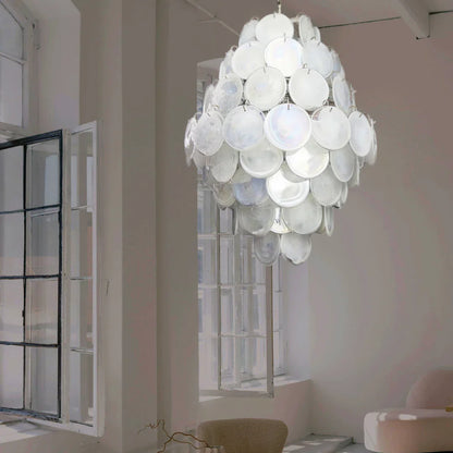 Huge Vintage Murano White Disks Chandelier