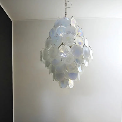 Huge Vintage Murano White Disks Chandelier