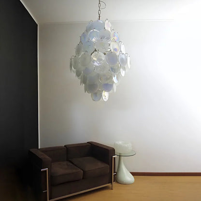 Huge Vintage Murano White Disks Chandelier