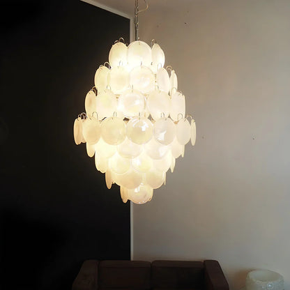 Huge Vintage Murano White Disks Chandelier