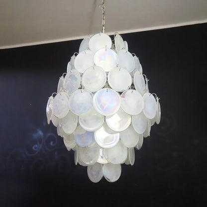 Huge Vintage Murano White Disks Chandelier