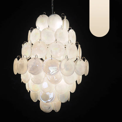 Huge Vintage Murano White Disks Chandelier