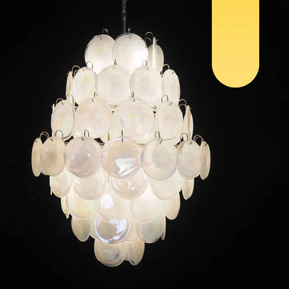 Huge Vintage Murano White Disks Chandelier