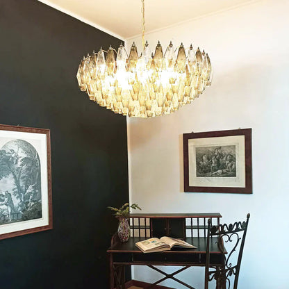 Murano Faceted Transparent Smoked Glass Chandelier