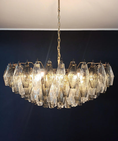 Murano Faceted Transparent Smoked Glass Chandelier