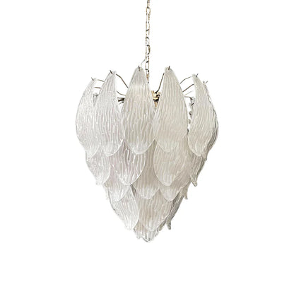 Murano Frosted Carved Glass Leaves Chandelier