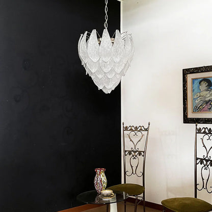 Murano Frosted Carved Glass Leaves Chandelier