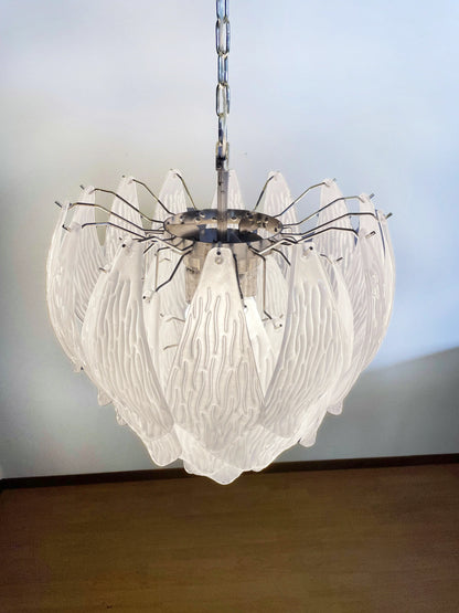 Murano Frosted Carved Glass Leaves Chandelier