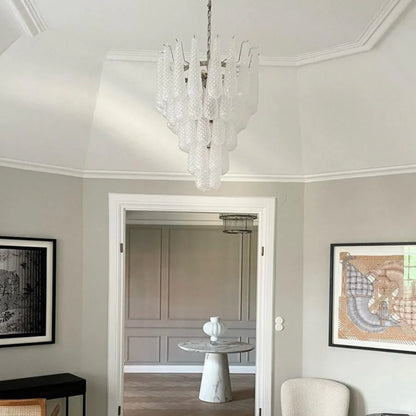 Vintage Transparent Murano Glass Petals Drop Chandelier