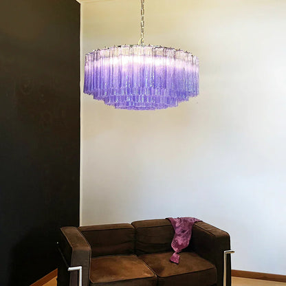 Murano Large Amethyst Glass Tube Chandelier