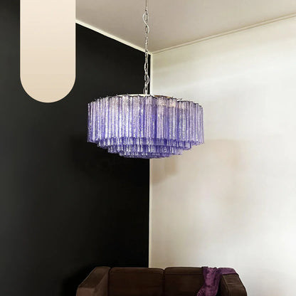 Murano Large Amethyst Glass Tube Chandelier