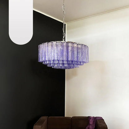 Murano Large Amethyst Glass Tube Chandelier