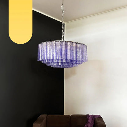 Murano Large Amethyst Glass Tube Chandelier