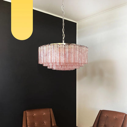 Murano Large Pink Glass Tube Chandelier
