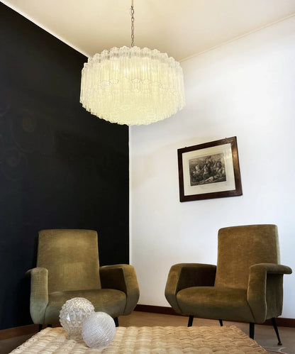 Murano Large Transparent Glass Tube Chandelier