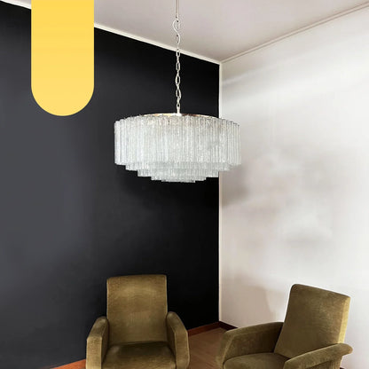 Murano Large Transparent Glass Tube Chandelier