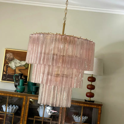 Murano Pink Glass Tube Chandelier