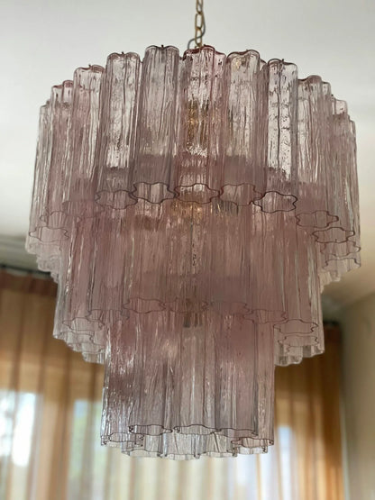 Murano Pink Glass Tube Chandelier