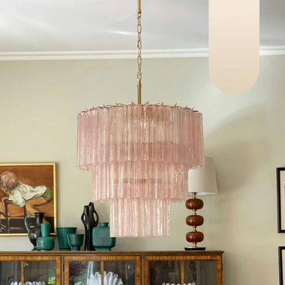 Murano Pink Glass Tube Chandelier